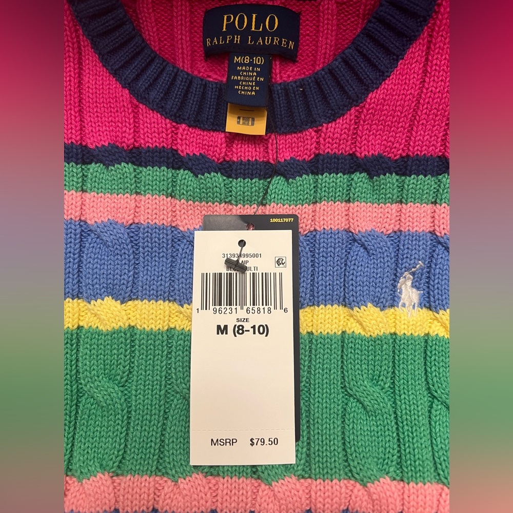 Girls Polo Size Medium 
Striped Cotton Short Sleeve Sweater
Color: Beach Royal - Picture 7 of 10
